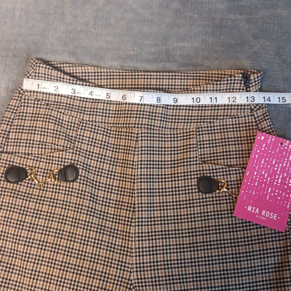 Brown & Black Checkered Wide Leg Pants, Stretchy, Womens Large, Mia Rose NWT - Picture 8 of 14
